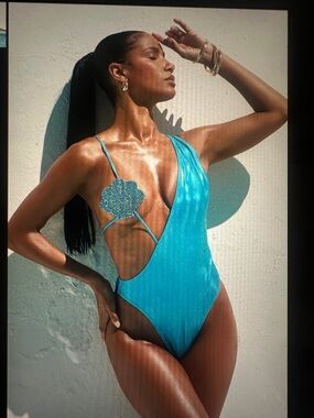 Fashion Nova Turquoise One-Shoulder Cutout One-Piece Swimsuit